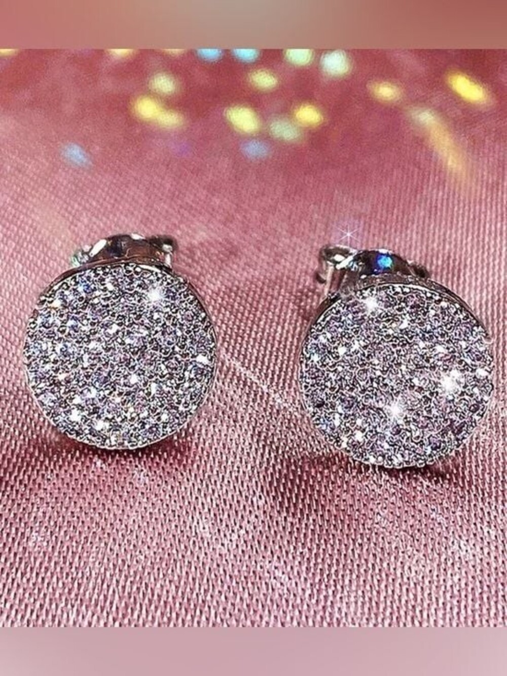 Sparkling Crystal Pavé Round Stud Earrings - Silver Tone